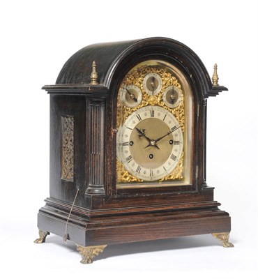 Lot 1377 - An Oak Chiming Table Clock, signed Oldfield, Liverpool, circa 1890, the arched case with side...