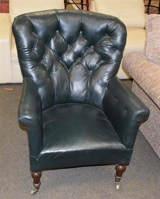 Lot 1332 - A late Victorian mahogany armchair, upholstered in green button back leather