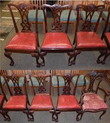 Lot 1333 - A set of six reproduction mahogany dining chairs in the Georgian taste, with pierced splats and...