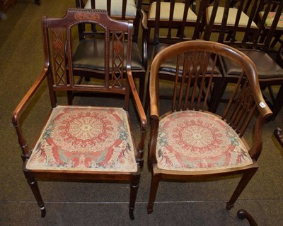 Lot 1348 - Two armchairs with upholstered seats, missing cane work