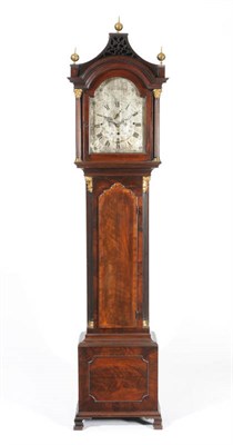 Lot 1382 - A Mahogany Chiming Longcase Clock, pagoda hood with pierced side frets, fluted columns with...