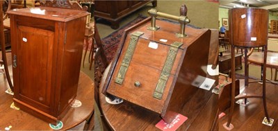 Lot 1377 - An Edwardian walnut bedside cabinet; together with an Edwardian mahogany and inlaid jardiniere; and