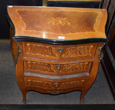 Lot 1380 - A reproduction French marquetry inlaid part ebonised Kingwood three-height chest of drawers