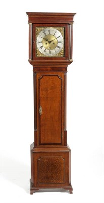 Lot 1385 - An Oak and Mahogany Eight Day Longcase Clock, the flat top pediment with fluted columns,...