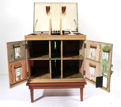 Lot 2000 - Circa 1900 Dolls House, built over three storeys with a cream painted facade, green painted...