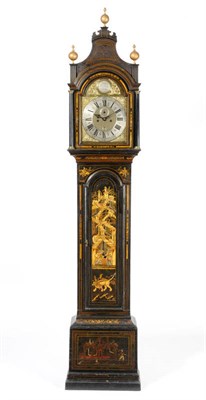 Lot 1389 - A Japanned Eight Day Longcase Clock, the case with a pagoda hood, turned columns and brass...