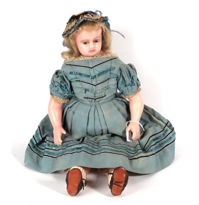 Lot 2011 - Mid 19th Century Montanari Wax Doll, with blue glass eyes, blond wig, with fabric stuffed body, wax