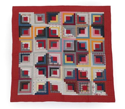 Lot 2014 - Circa 1880 American Log Cabin Quilt, incorporating decorative and brightly printed cotton...