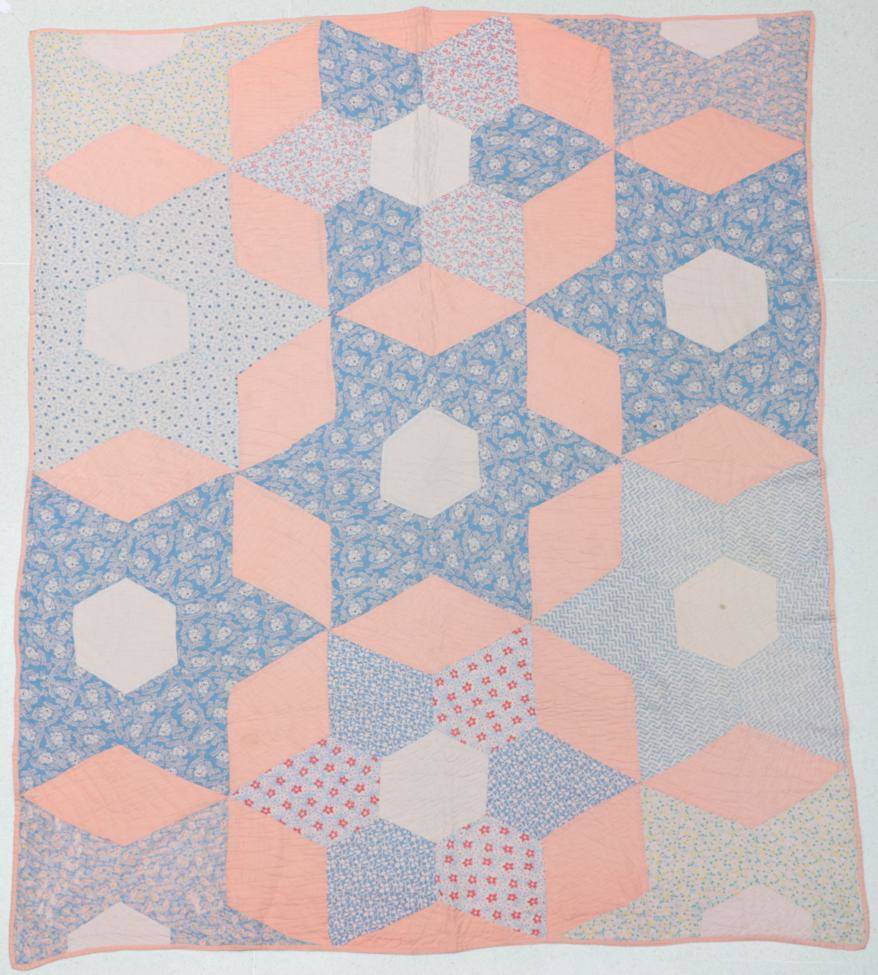 Lot 2019 - Canadian Red Cross Society Quilt 1939-45, incorporating blue and pink printed and plain...