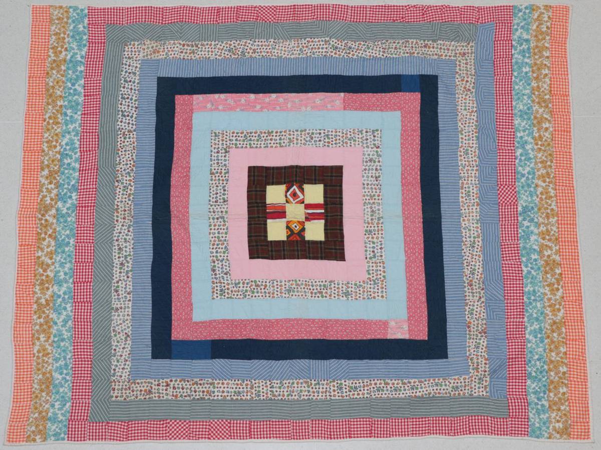 Lot 2021 - Circa 1950 African American Patchwork Quilt, incorporating bright decoratively coloured...