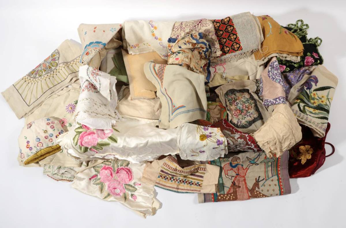 Lot 2034 - Quantity of Assorted Circa 1930s and Later Embroidered Textiles, including embroidered panels,...