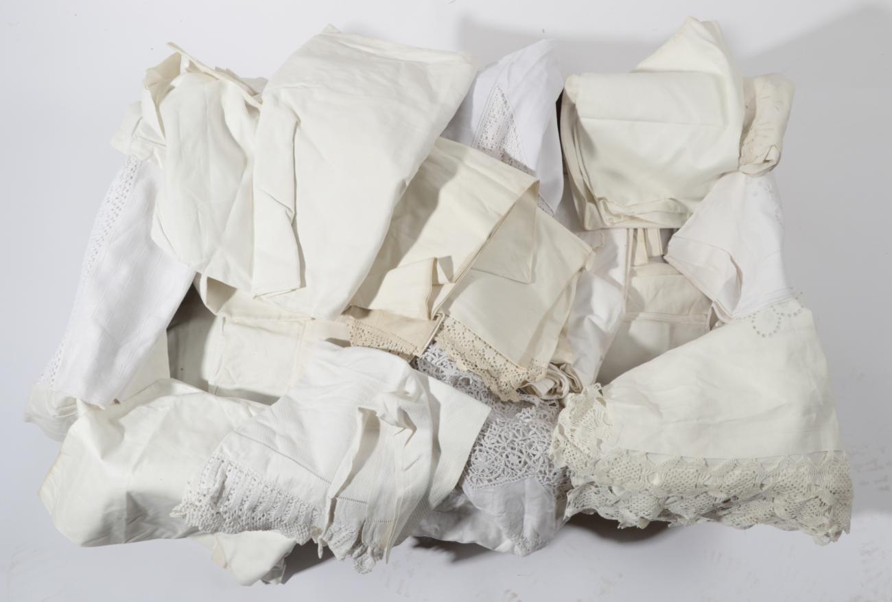 Lot 2035 - Assorted Mainly Early 20th Century Cotton and Linen, including bed linen, pillowcases, bolster...