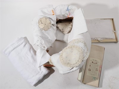 Lot 2037 - Quantity of Assorted Mainly 20th Century White Linen, including Damask and embroidered table...