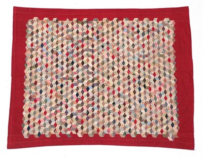 Lot 2040A - 19th Century Patchwork Quilt, in tumbling blocks pattern within a turkey red border,...
