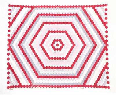 Lot 2042 - Late 19th Century Cotton Patchwork Quilt, consisting frames of hexagons in turkey red, purple...