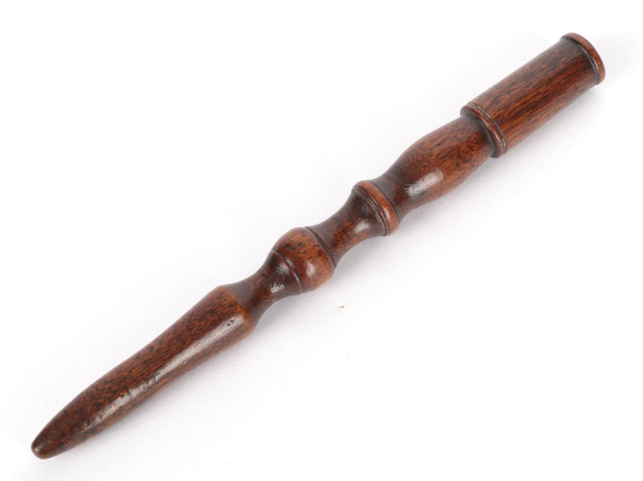 Lot 2057 - 18th Century Walnut Knitting Stick, with ring and baluster turned decoration, 17cm