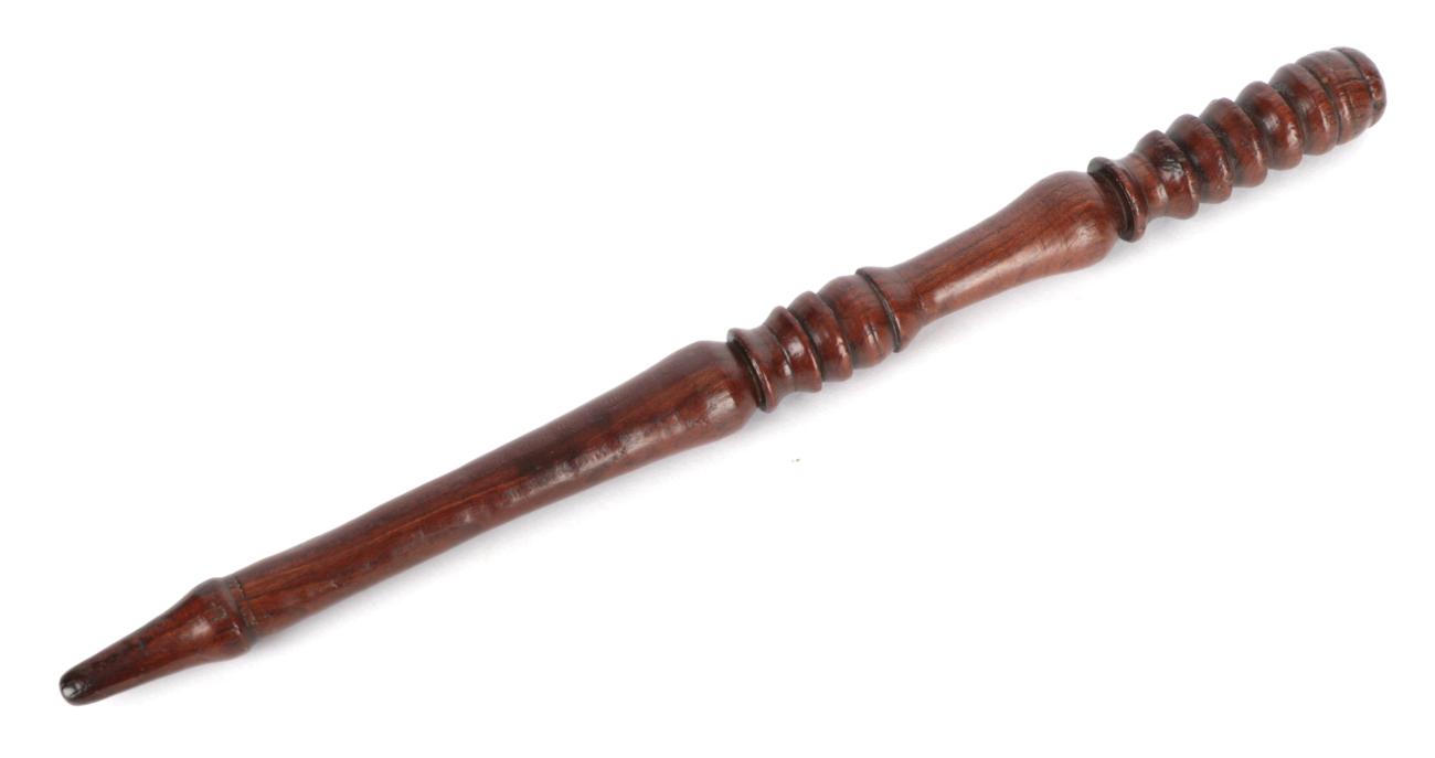 Lot 2062 - 19th Century Yorkshire Fruitwood Knitting Stick, of ring and baluster turned form, 24cm