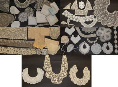 Lot 2070 - Assorted 19th Century and Later Lace, including an Irish crochet collar decorated with floral...