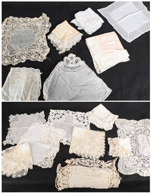Lot 2073 - Assorted Late 19th/Early 20th Century Lace Edged Handkerchiefs, comprising four cotton examples...