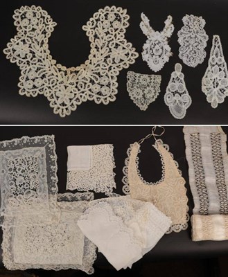Lot 2082 - Assorted 19th/Early 20th Century Lace, including a white cotton handkerchief with lace inserts,...