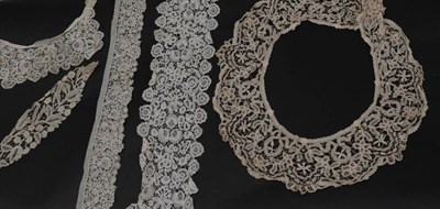 Lot 2086 - Assorted Circa 1900 Lace, including a Honiton lace collar of bib shape, another similar with...
