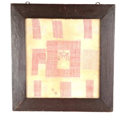 Lot 2110 - 19th Century Dutch Darning Sampler, worked in red and white threads on a linen ground,...