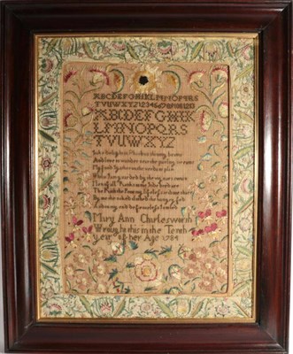 Lot 2111 - 18th Century Needlework / Sampler, Worked by Mary Ann Charlesworth, Aged 10, Dated 1784, the...