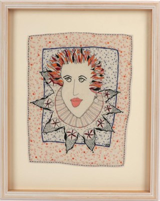 Lot 2112 - Modern Embroidery Titled 'A Bit of Ruff' by Morag Gilbart, worked on cream wool incorporating a...
