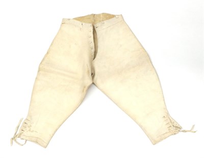 Lot 2113 - A Pair of 18th Century Buckskin Breeches, with button up fly, top pocket, waist adjuster...