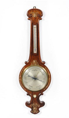 Lot 1401 - A Rosewood and Mother of Pearl Wheel Barometer, circa 1860, the case inlaid with floral and...