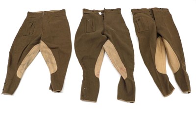 Lot 2146 - Three Pairs of Mens Army Motor Cyclist Pantaloons/Breeches, in khaki green wool, all with front...