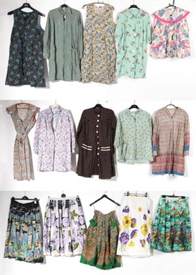 Lot 2147 - Assorted Circa 1950s Printed Cotton Pinafores, House Coats and Skirts, labels include Nutility,...