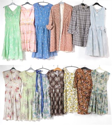 Lot 2154 - Circa 1950s Summer Dresses and Coats, including a Ronnay brown and cream textured swing coat...
