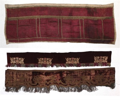 Lot 2196 - An Early 18th Century Altar Frontal, in red silk and metallic threads woven in floral designs,...