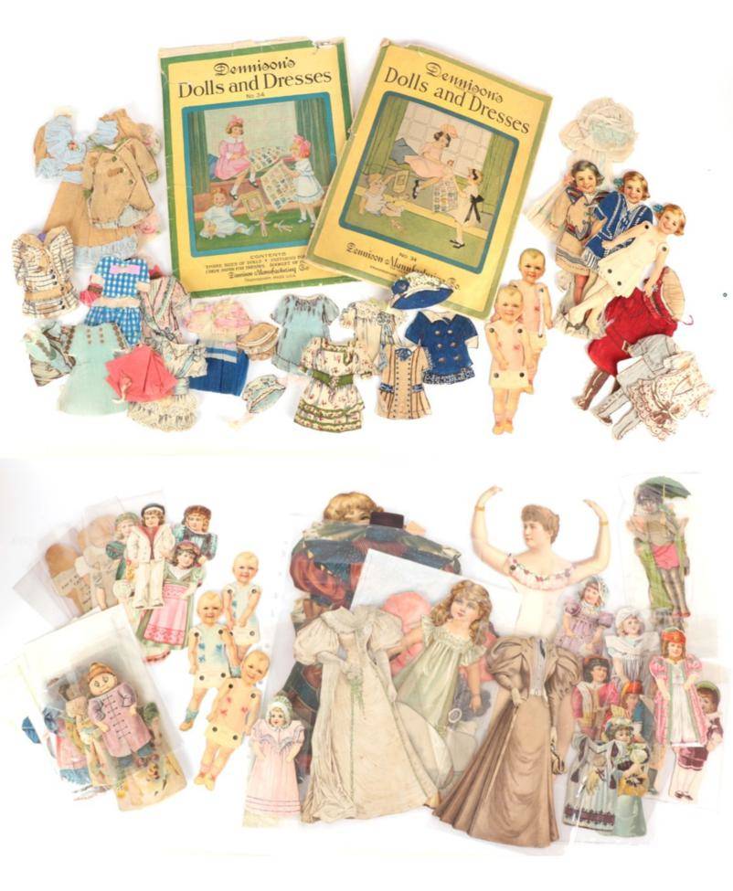 Lot 2202 - Assorted Early 20th Century Printed Card Dolls, with jointed arms and legs including Dennisons,...
