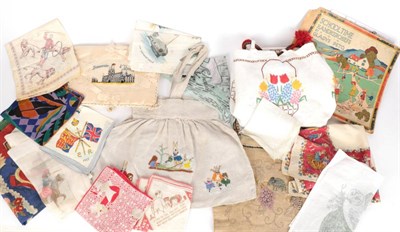 Lot 2218 - Assorted Embroidered Items, Handkerchiefs, including School Time Handkerchiefs by Gladys Peto, also