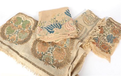 Lot 2229 - 19th Century Ottoman Linen Towel, embroidered to each end with blue and cream silk flower...