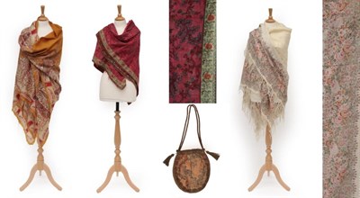 Lot 2232 - Assorted Late 19th/Early 20th Century Eastern Shawls, including a dark pink woven example with...