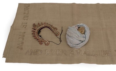 Lot 2236 - Large Ecclesiastical Linen Cloth, embroidered with the words, 'As it was in the beginning, is...