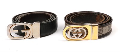 Lot 2255 - Gucci Black Leather Belt, with interlocking GG silver coloured buckle (no marked size, total length