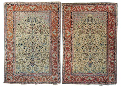 Lot 1417 - Pair of Kashan Prayer Rugs Central Persia Each with a cream field with an urn issuing flowers...