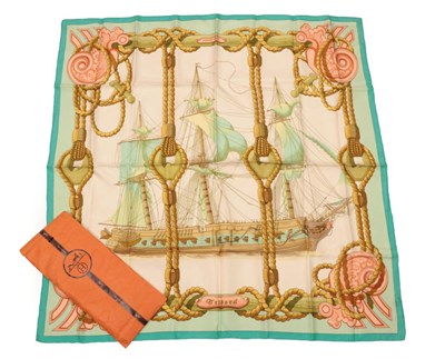 Lot 2291 - Hermès ''Tribord'' Silk Scarf, Designed by Julia Abadie, printed with a large ship, framed by...