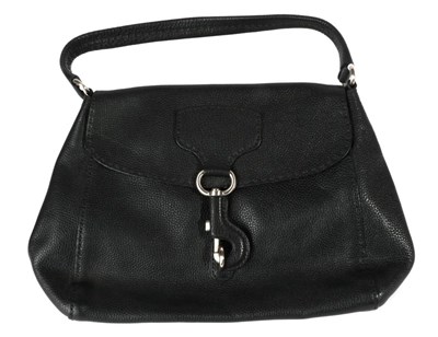 Lot 2297 - Prada Black Leather Handbag, with large leather covered bolt snap clasp securing flap closure,...