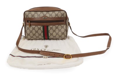 Lot 2298 - Gucci Canvas Shoulder Bag, patterned in the GG diamond design, with green and red signature...