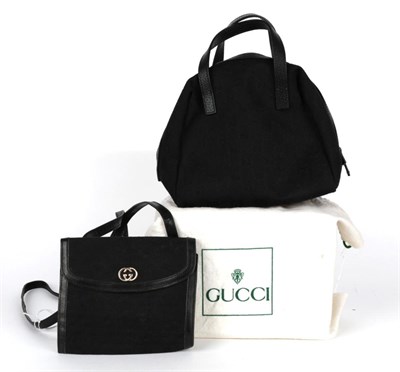 Lot 2305 - Gucci Black Canvas Small Handbag, printed in black with the GG web pattern, 20cm by 18cm by 10.5cm