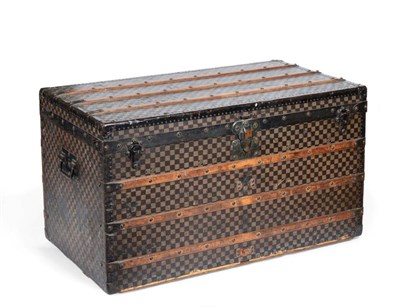 Lot 2308 - Late 19th Century Louis Vuitton Trunk, in the damier ebene two-tone check pattern, the squares...