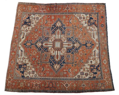 Lot 1422 - Karadja Carpet of Unusually Square Size Persian Azerbaijan  The madder lozenge field of angular...