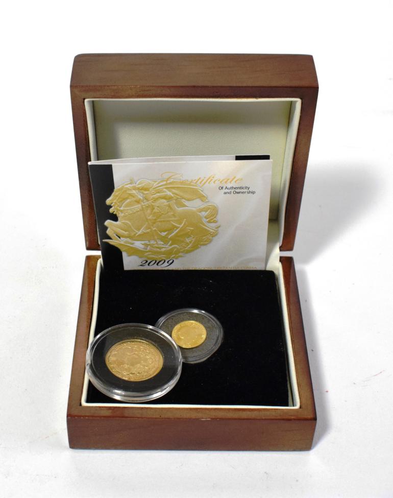 Lot 37 - Fantasy Double Leopard, gold proof struck in 22ct gold, 4.03g, together with a London Mint...