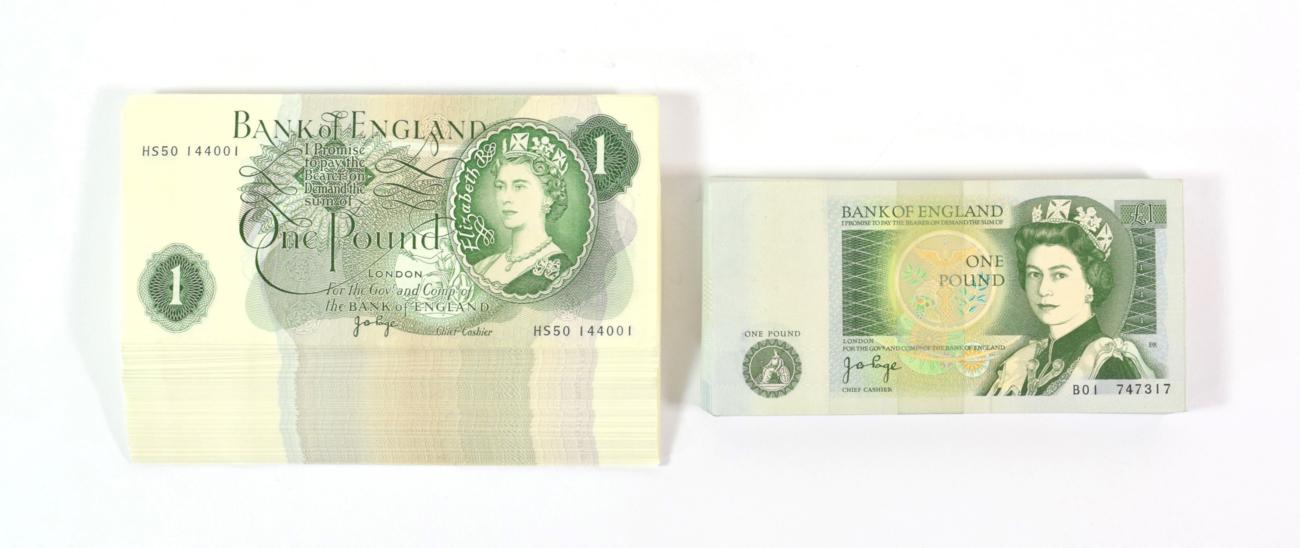 Lot 62 - Bank of England £1 (100), portrait and Britannita green, Page, a consecutive run of 100 notes,...