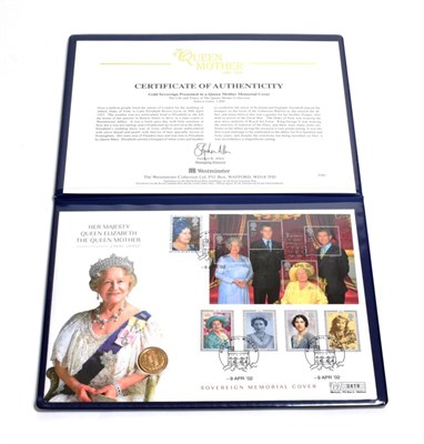 Lot 76 - Gold Sovereign 2002 in a Queen Mother Memorial Cover, in a Westminster leatherette folder with...